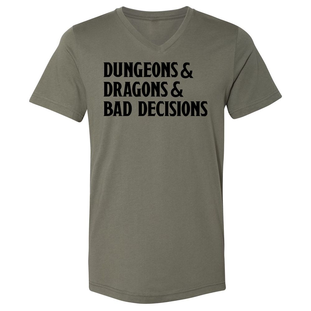Bad Decisions Unisex V-Neck T-Shirt - Military Green - 10