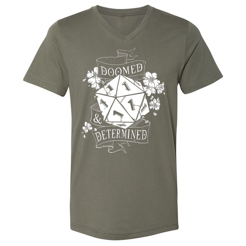 Doomed Determined Unisex V-Neck T-Shirt - Military Green - 10