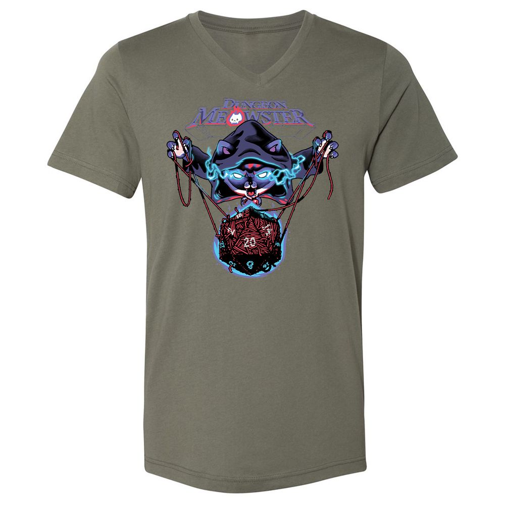 Dungeon Meowster Unisex V-Neck T-Shirt - Military Green - 10