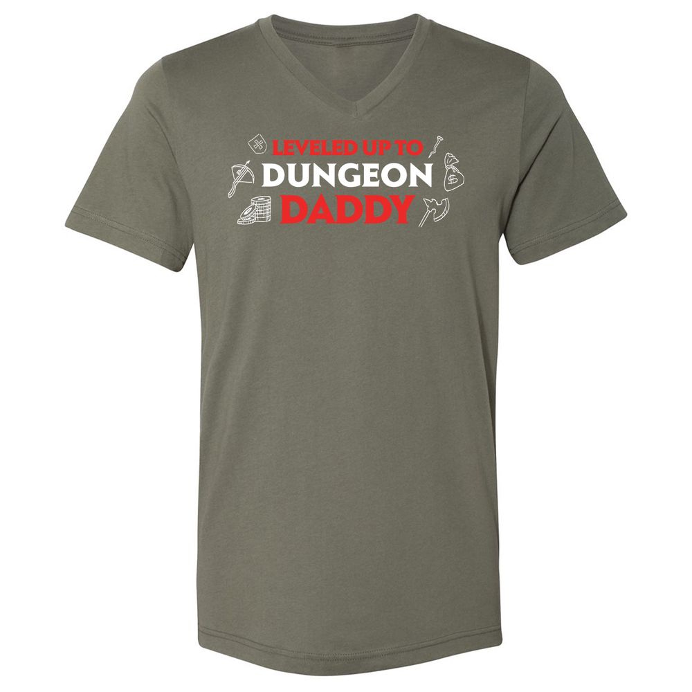 Leveled Up To Dungeon Daddy Unisex V-Neck T-Shirt - Military Green - 10