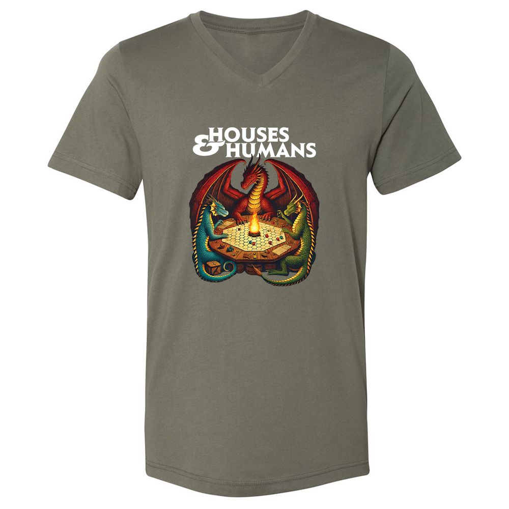 Houses & Humans Unisex V-Neck T-Shirt - Military Green - 10