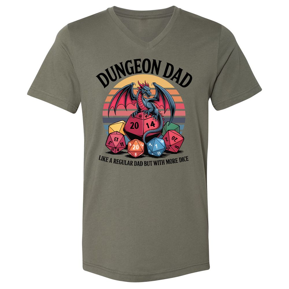 Dungeon Dad With More Dice Unisex V-Neck T-Shirt - Military Green - 10