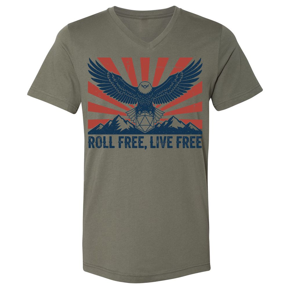 Roll Free, Live Free Unisex V-Neck T-Shirt - Military Green - 10