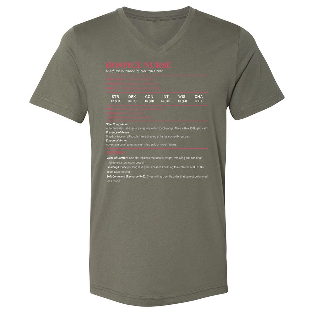 Hospice Nurse Stats Unisex V-Neck T-Shirt - Military Green - 10