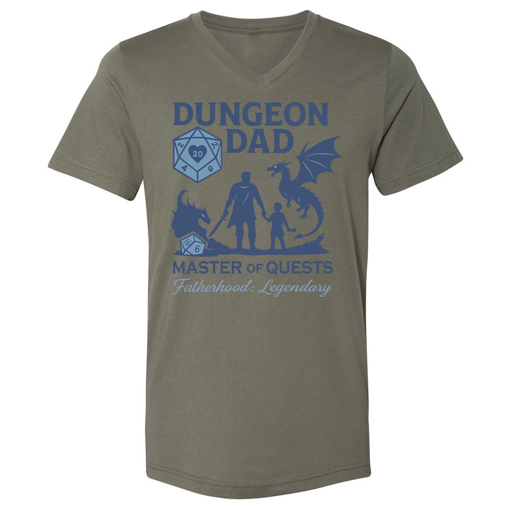 Dungeon Dad Master Of Quests Unisex V-Neck T-Shirt - Military Green - 10
