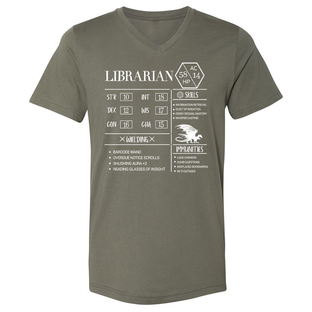 Librarian New Unisex V-Neck T-Shirt - Military Green - 10