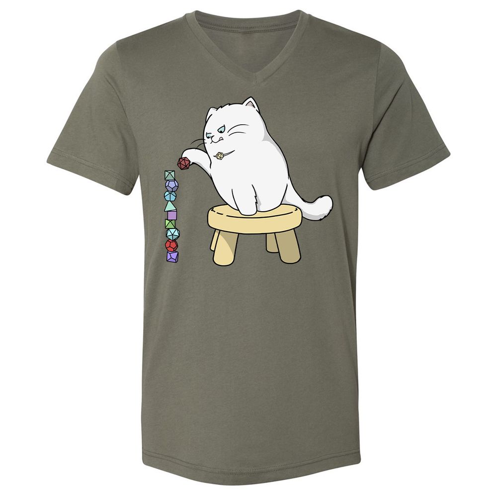 Cat Stacking Dice Unisex V-Neck T-Shirt - Military Green - 10