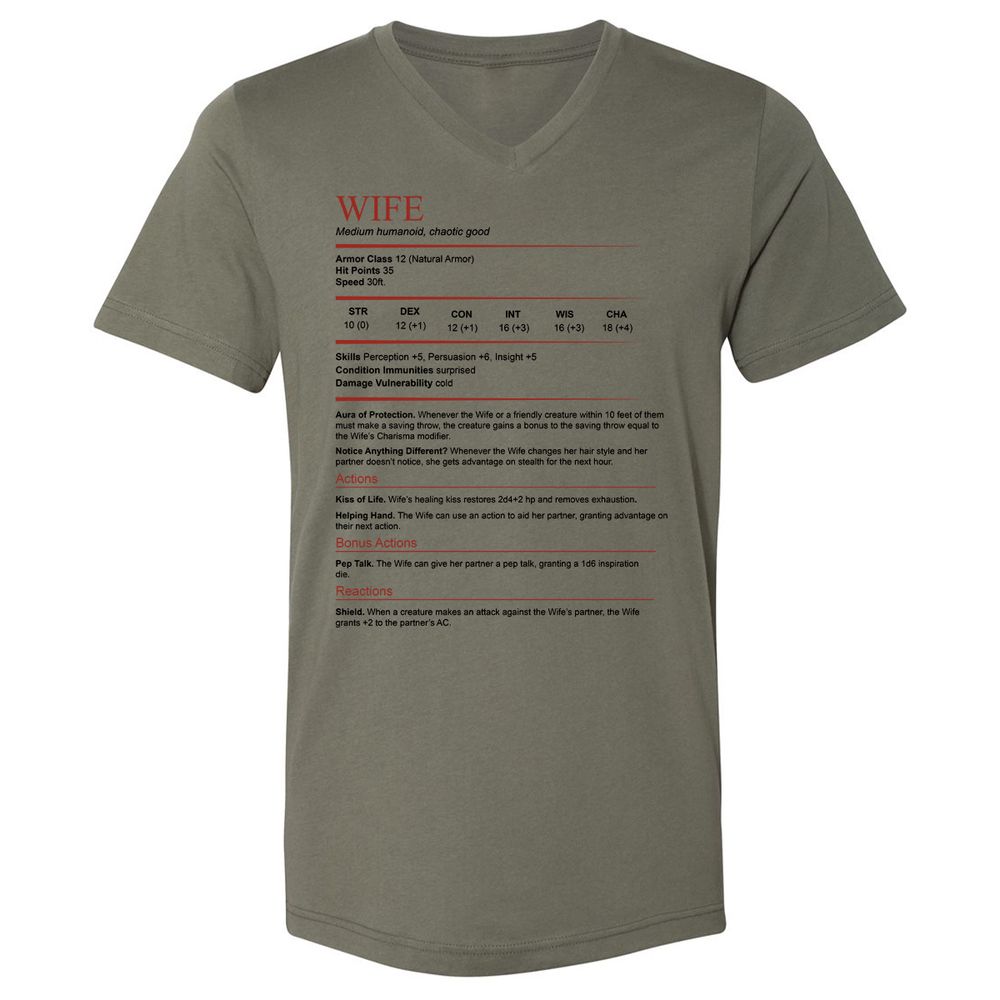 Wife White Unisex V-Neck T-Shirt - Military Green - 10