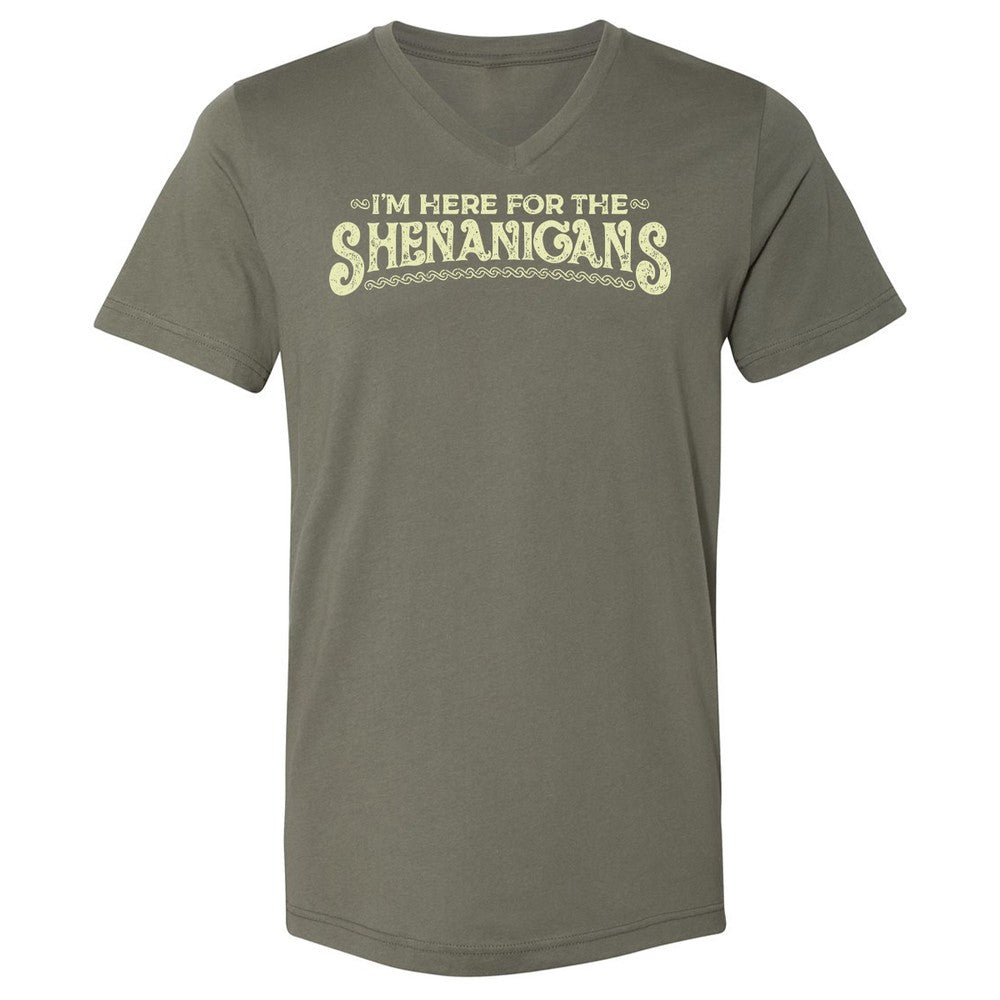 Here For The Shenanigans Unisex V-Neck T-Shirt - Military Green - 10