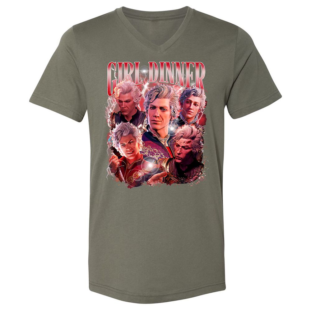 Astarion Girl Dinner Unisex V-Neck T-Shirt - Military Green - 10