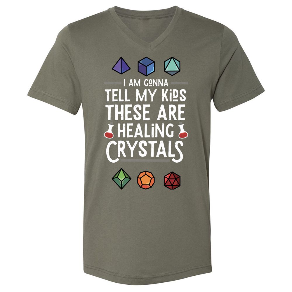 Healing Crystals Unisex V-Neck T-Shirt - Military Green - 10
