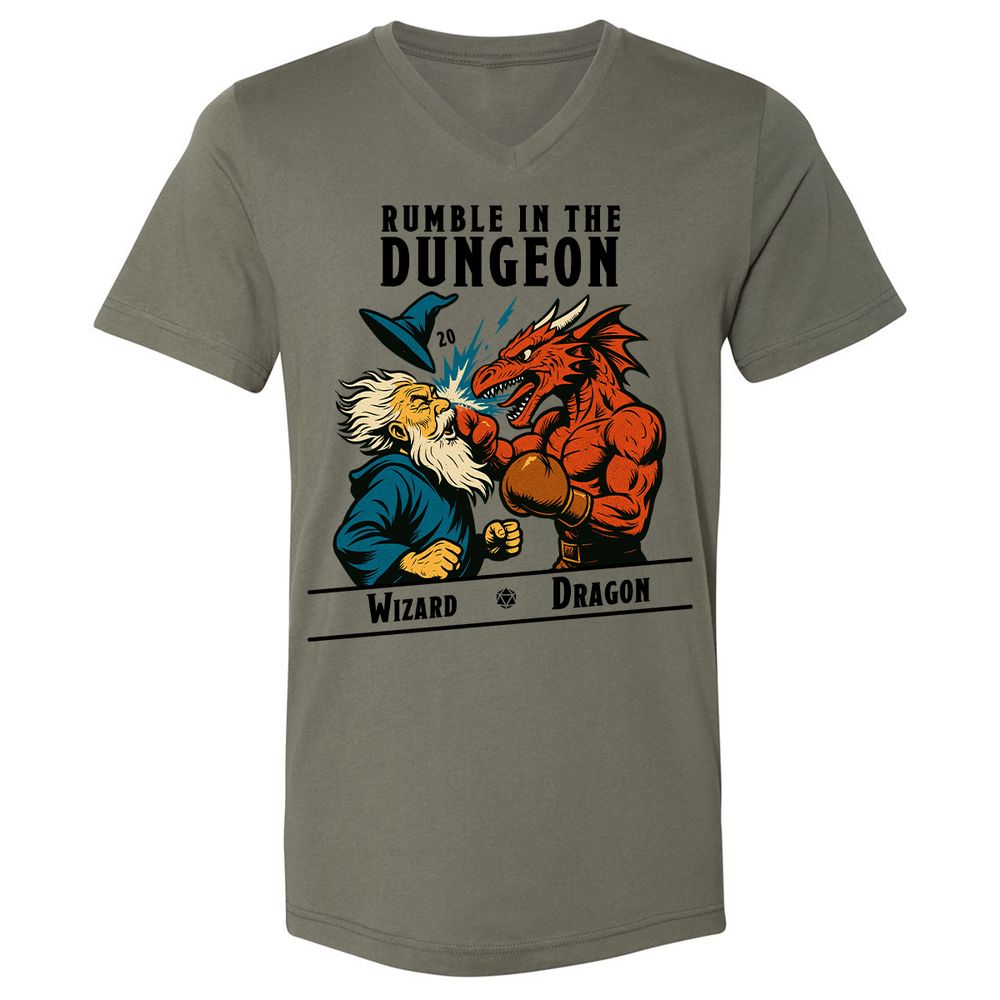 Rumble in the Dungeon Unisex V-Neck T-Shirt - Military Green - 10