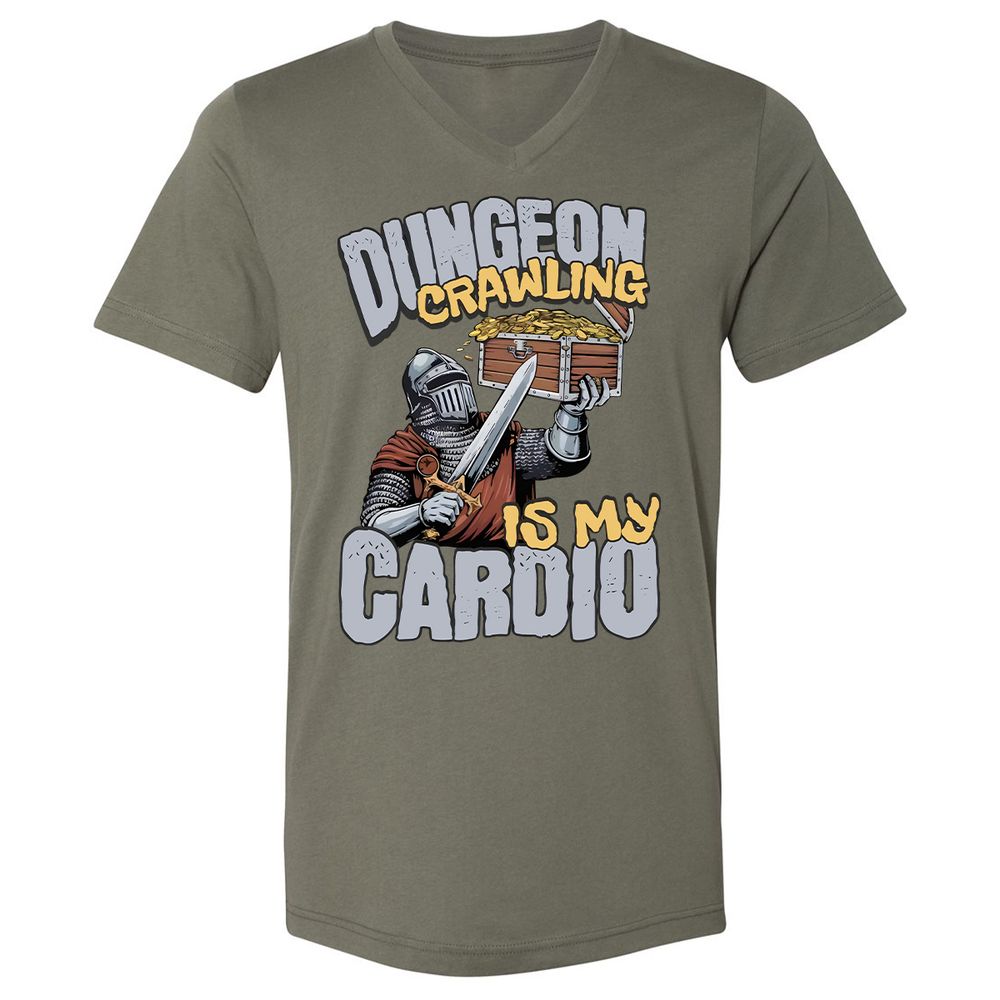 Dungeon Crawling Is My Cardio Unisex V-Neck T-Shirt - Military Green - 10
