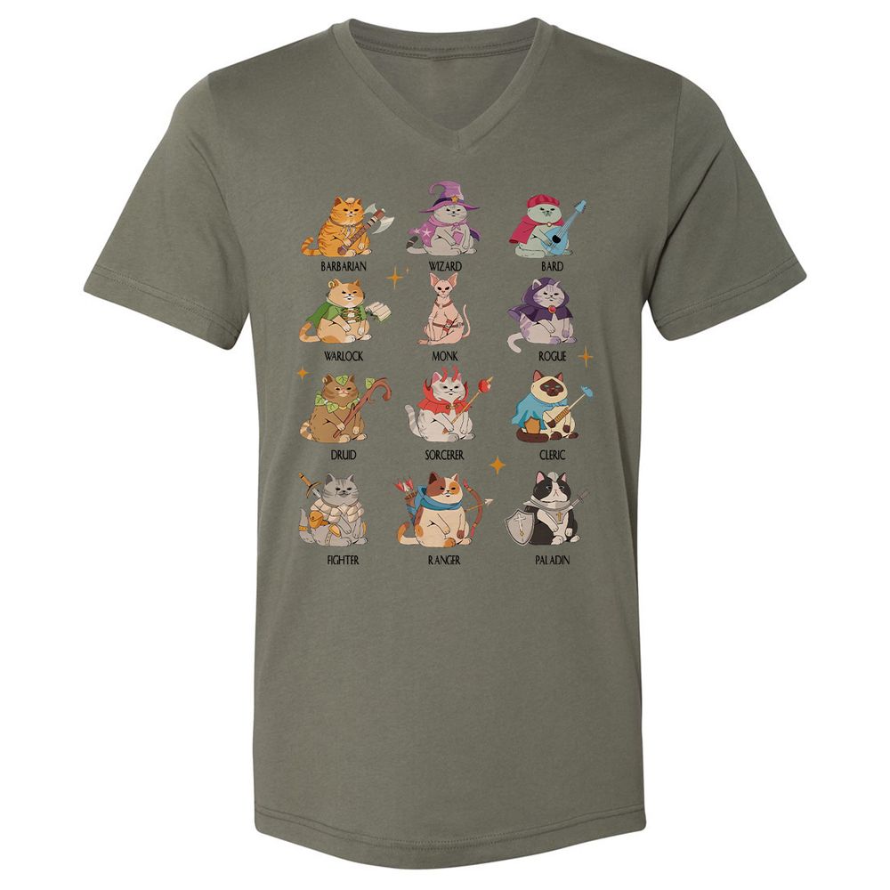 Dungeons And Cats Unisex V-Neck T-Shirt - Military Green - 10
