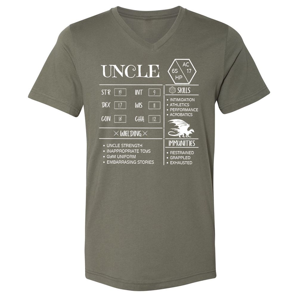 Uncle Stats 2 Unisex V-Neck T-Shirt - Military Green - 10