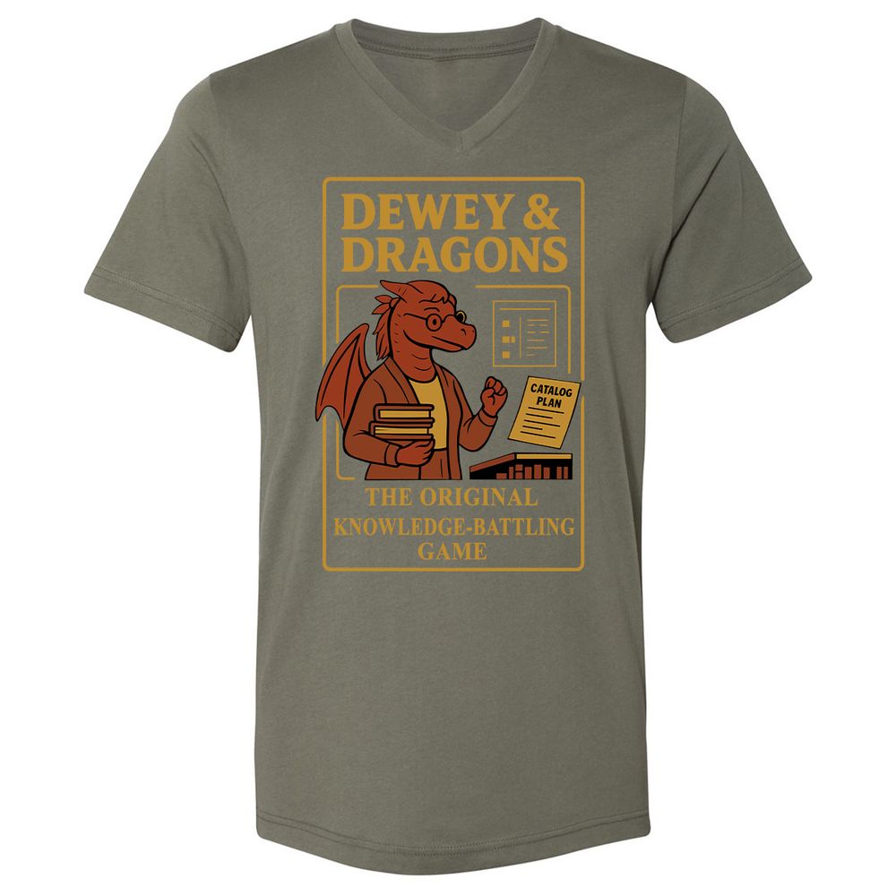 Dewey & Dragons Unisex V-Neck T-Shirt - Military Green - 10