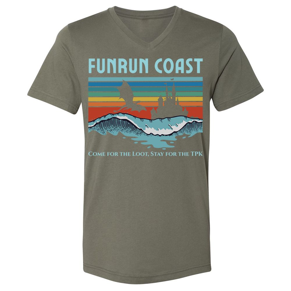 FUNRUN COAST Unisex V-Neck T-Shirt - Military Green - 10