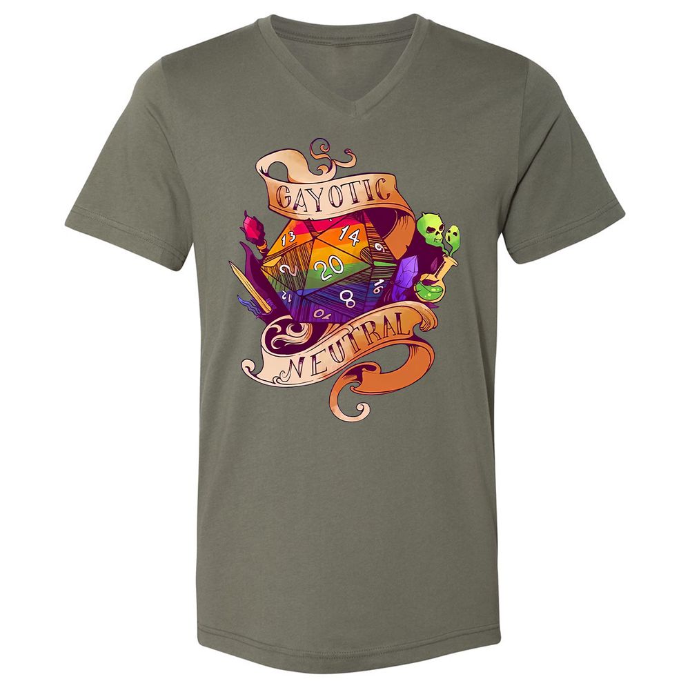 Gayotic Neutral Unisex V-Neck T-Shirt - Military Green - 10