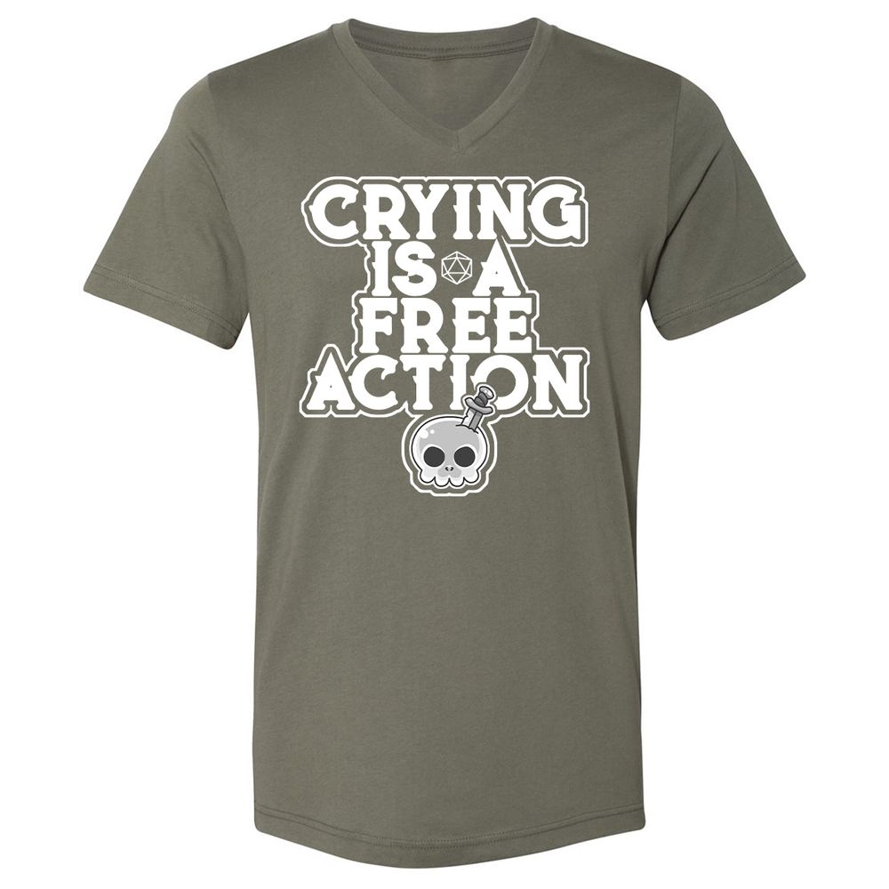Crying Is A Free Action Unisex V-Neck T-Shirt - Military Green - 10