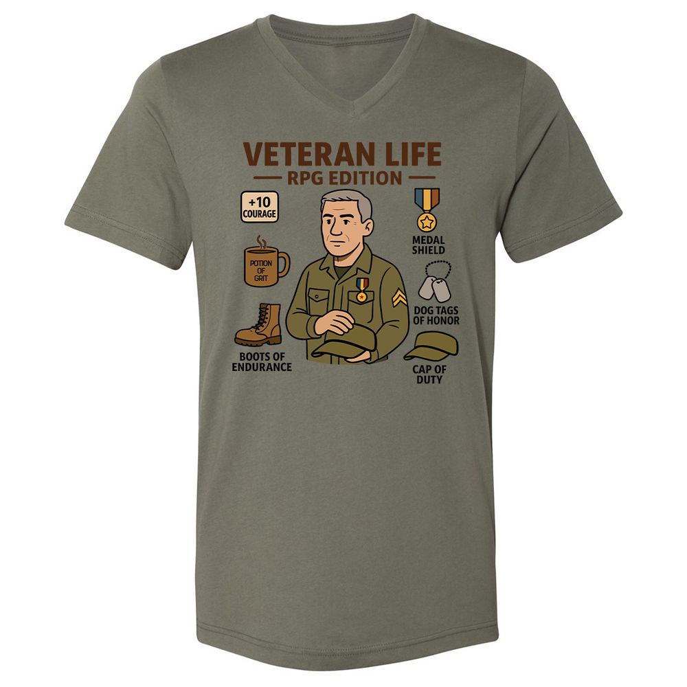 Veteran Life RPG Edition Unisex V-Neck T-Shirt - Military Green - 10
