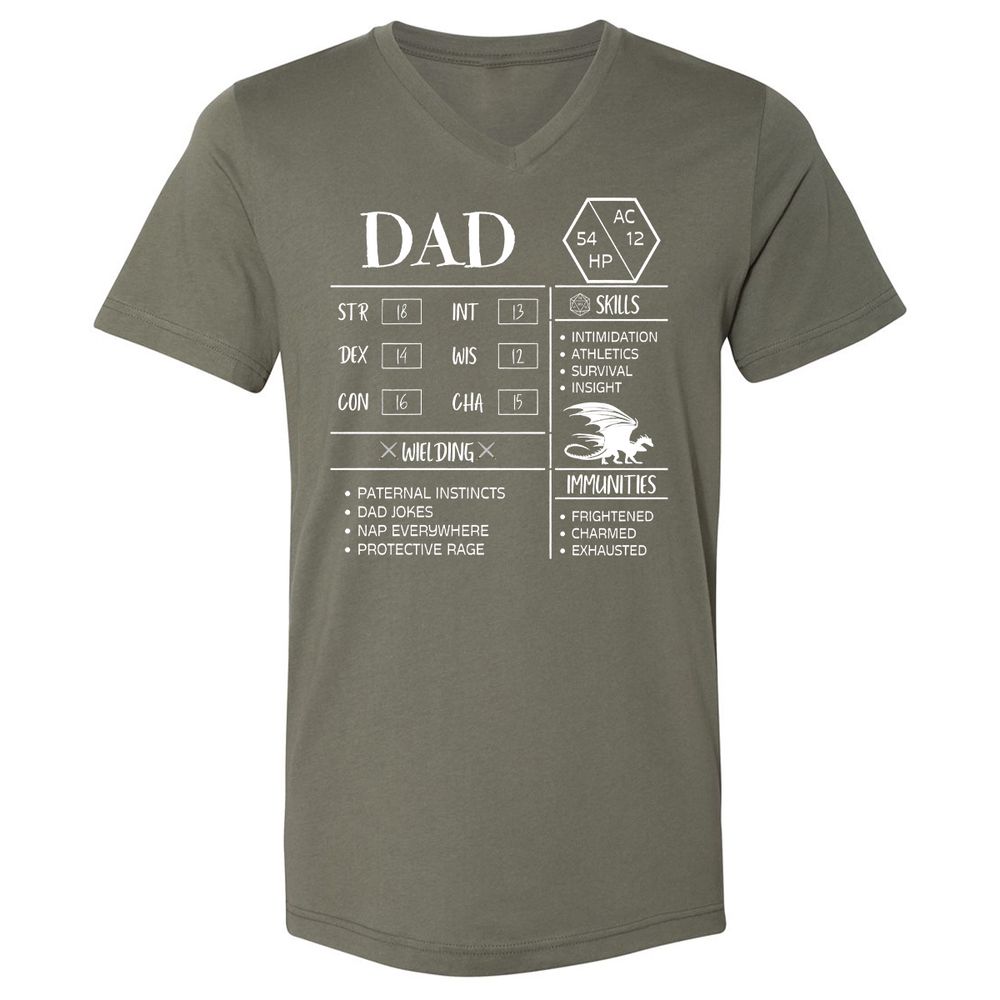 Dad Stats 2 Unisex V-Neck T-Shirt - Military Green - 10