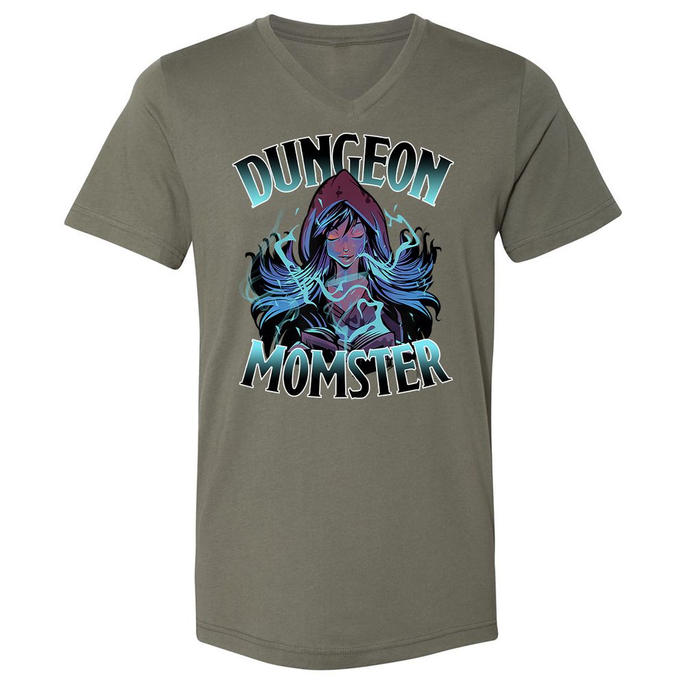 Dungeon Momster Unisex V-Neck T-Shirt - Military Green - 10