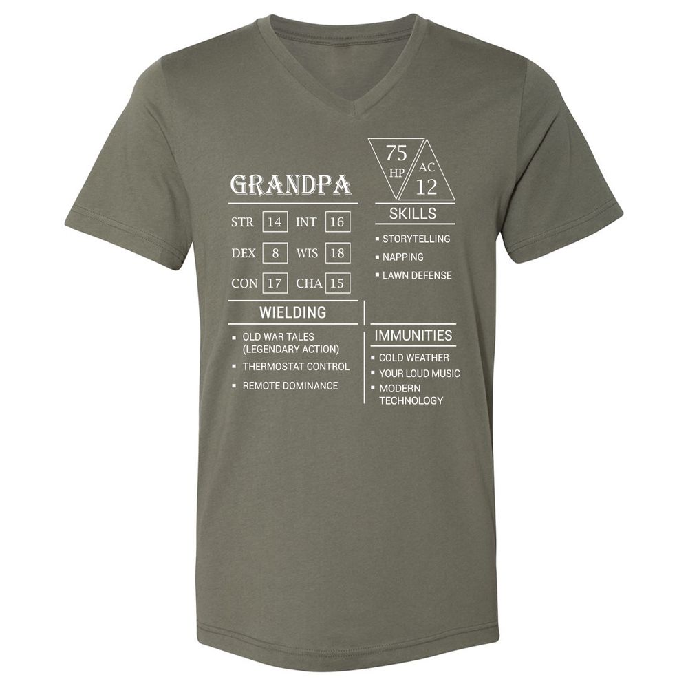 Grandpa Stats Unisex V-Neck T-Shirt - Military Green - 10
