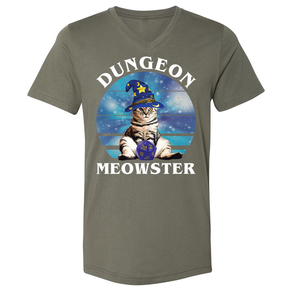 Dungeon Meowster Vintage Unisex V-Neck T-Shirt - Military Green - 10