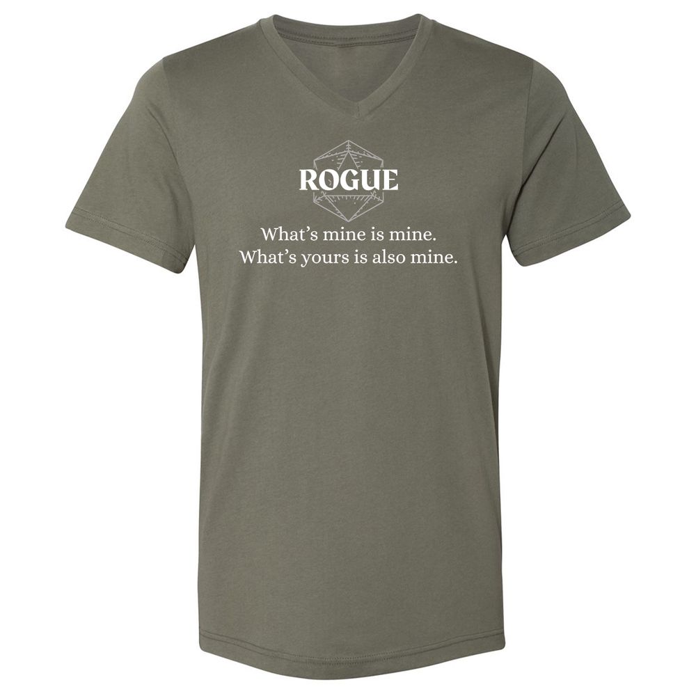 Rogue – What’s Mine Is Mine, What’s Yours Is Also Mine Unisex V-Neck T-Shirt - Military Green - 10
