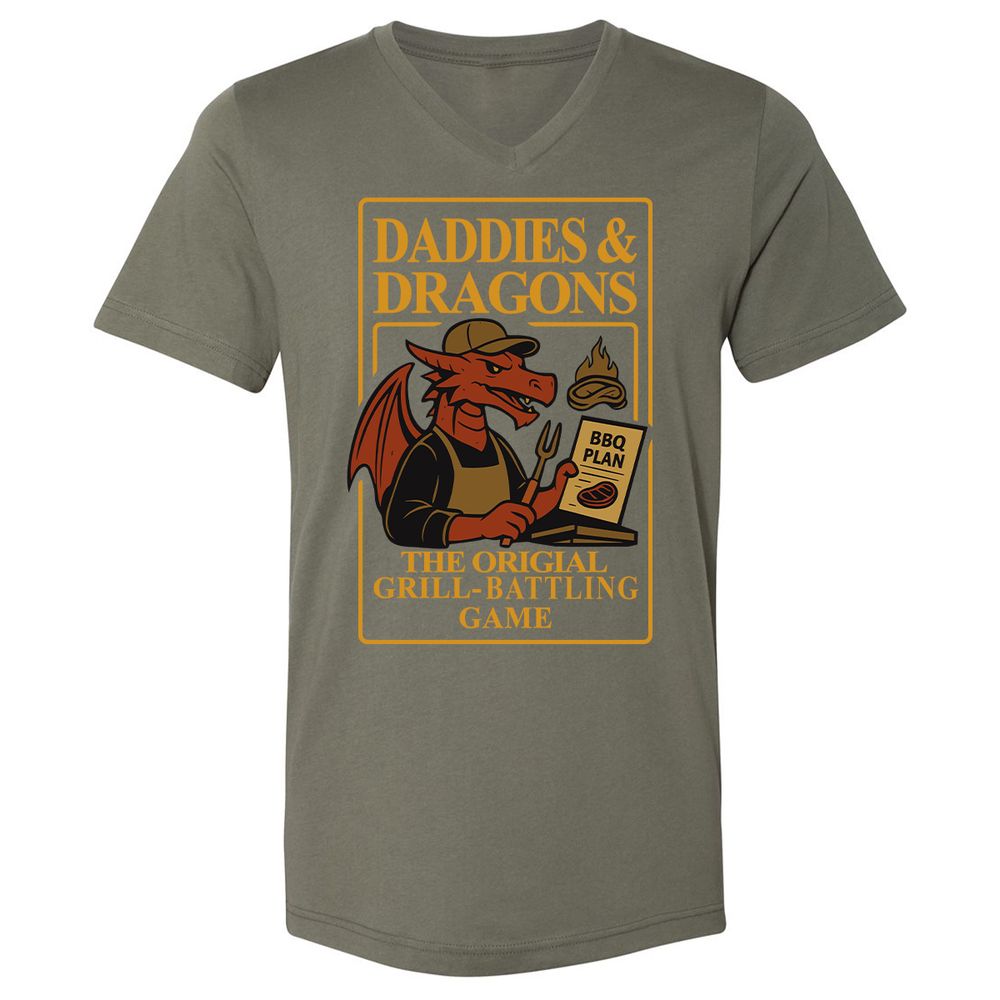 Daddies & Dragons Unisex V-Neck T-Shirt - Military Green - 10