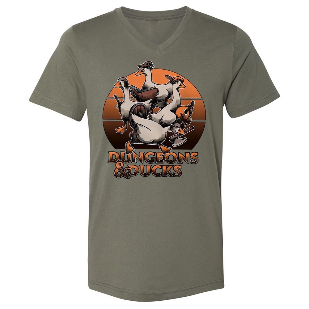 Dungeons And Ducks Unisex V-Neck T-Shirt - Military Green - 10