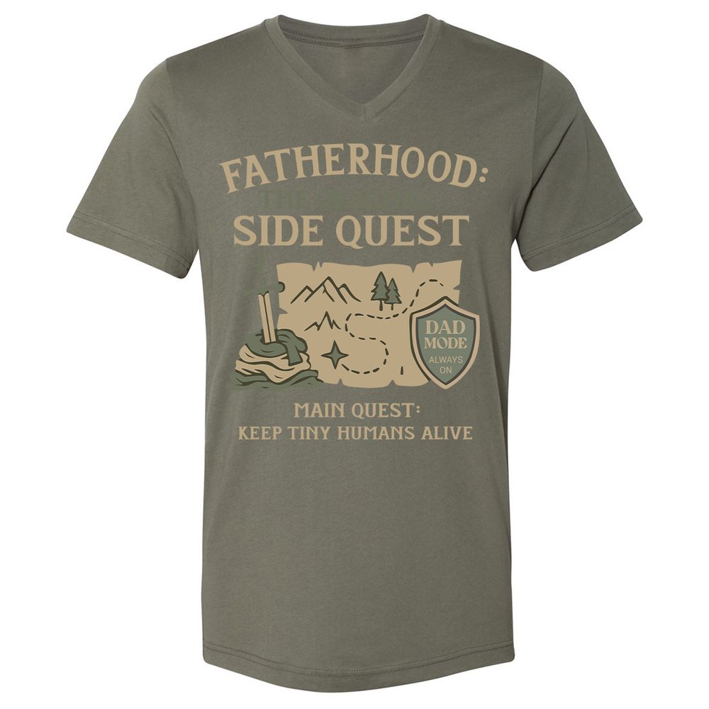 Fatherhood The Original Side Quest Unisex V-Neck T-Shirt - Military Green - 10