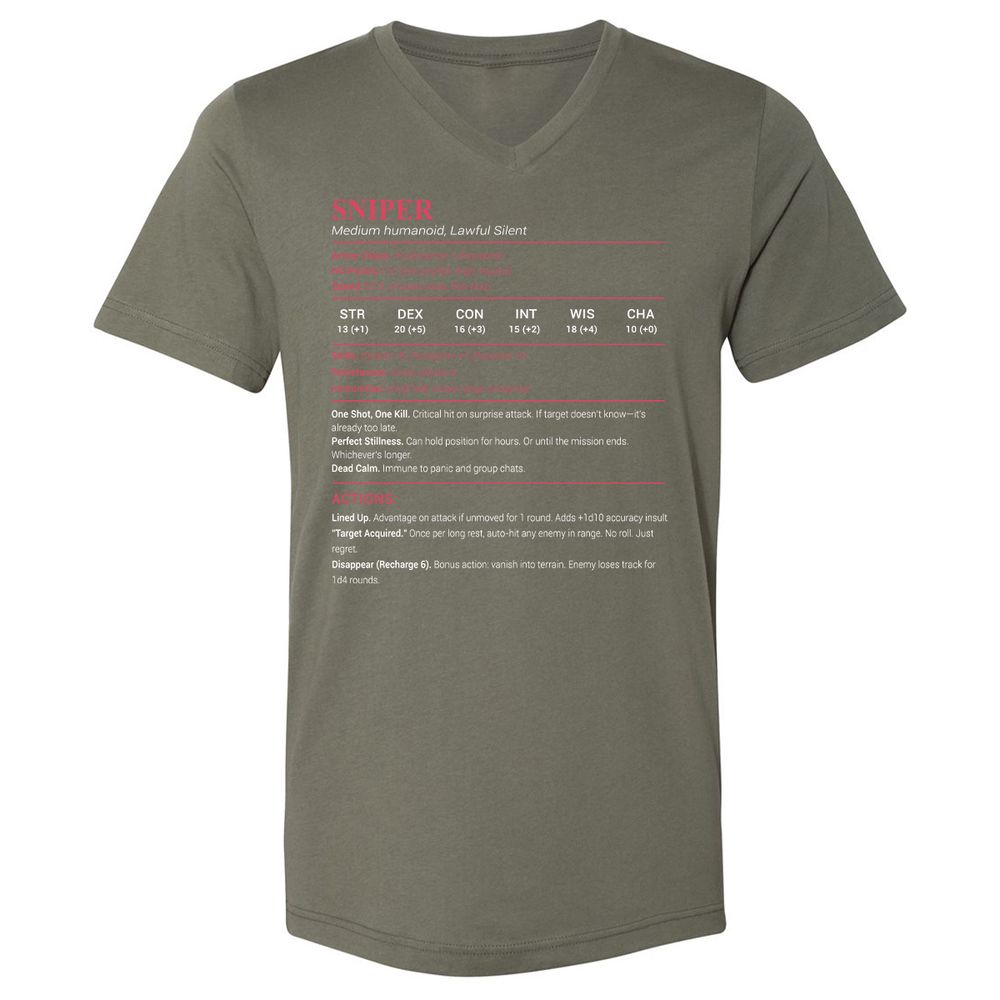 Sniper Stats Unisex V-Neck T-Shirt - Military Green - 10