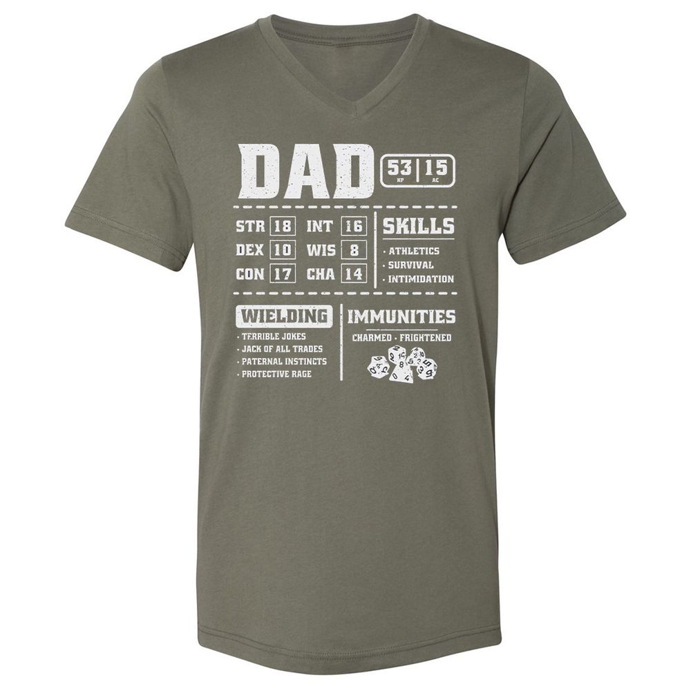 Dad Stat Block 2 Unisex V-Neck T-Shirt - Military Green - 10
