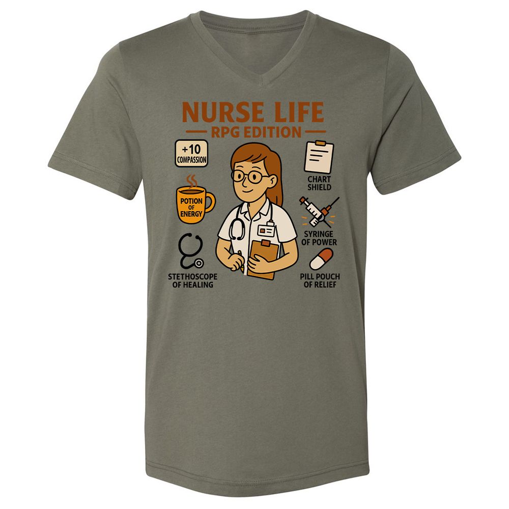 Nurse Life RPG Edition Unisex V-Neck T-Shirt - Military Green - 10