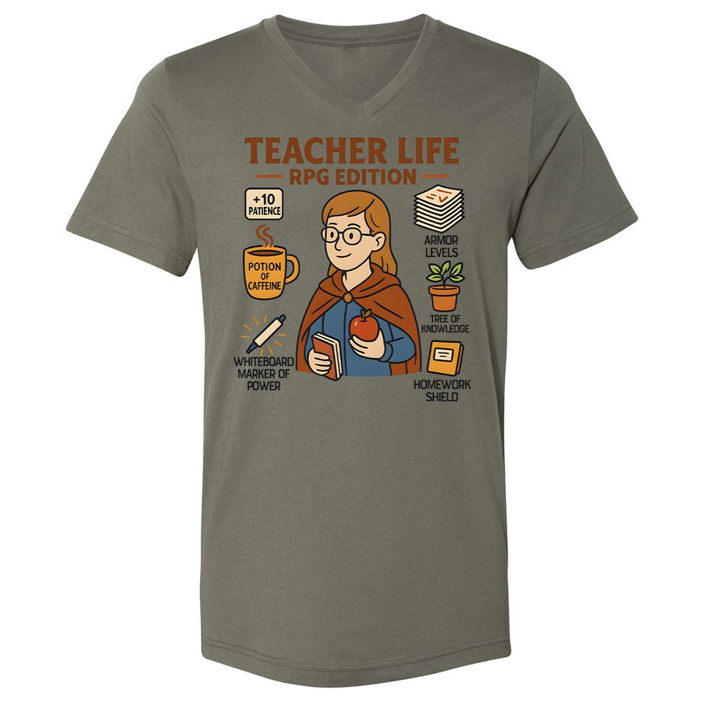 Teacher Life RPG Edition Unisex V-Neck T-Shirt - Military Green - 10