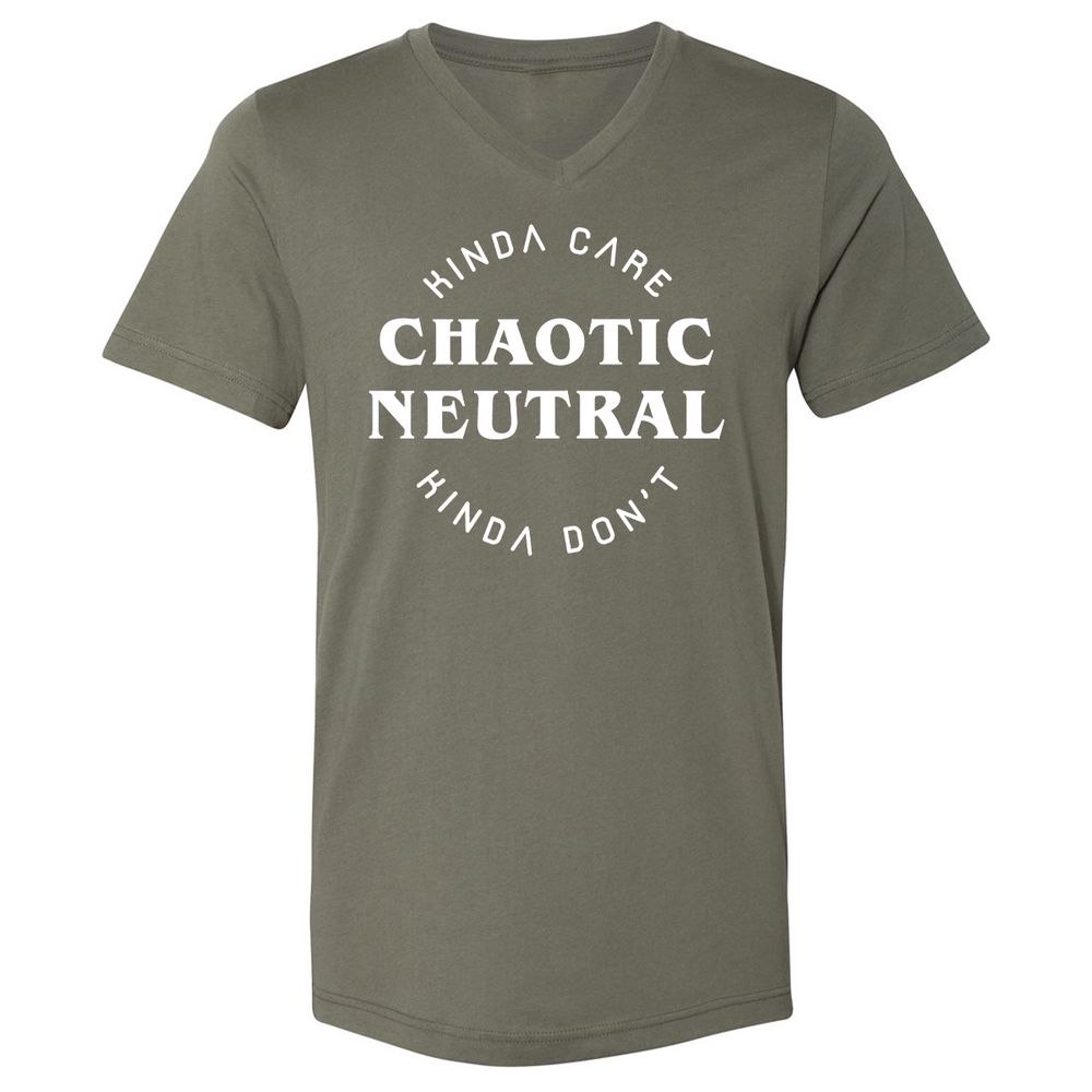Chaotic Neutral Unisex V-Neck T-Shirt - Military Green - 10