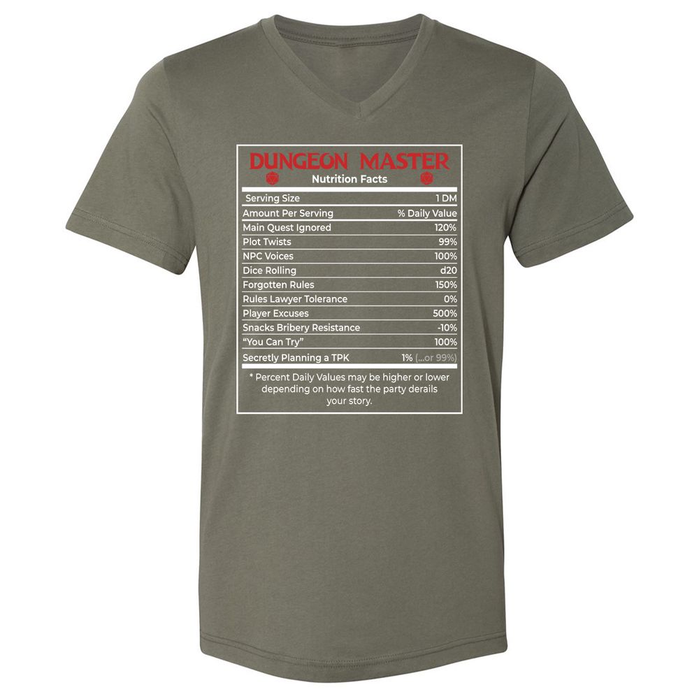 Dungeon Master Nutrition Facts Unisex V-Neck T-Shirt - Military Green - 10