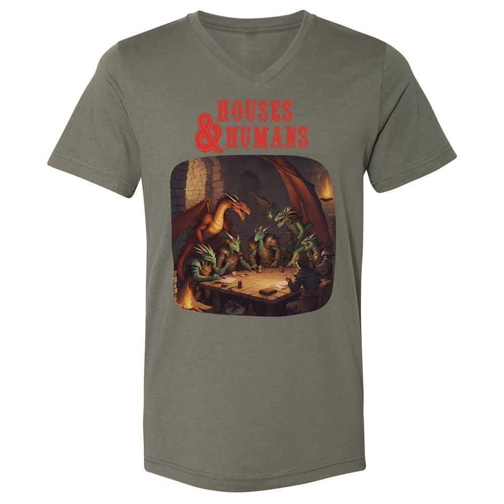 Houses And Humans Unisex V-Neck T-Shirt - Military Green - 10
