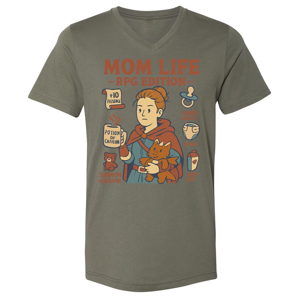 Mom Life RPG Edition Unisex V-Neck T-Shirt - Military Green - 10