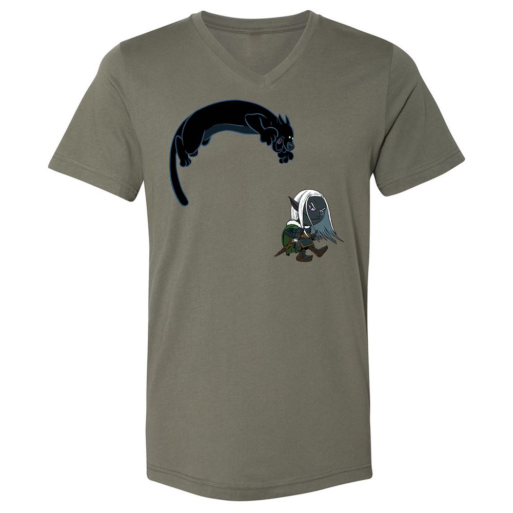 Drizzt And Guenhwyvar Unisex V-Neck T-Shirt - Military Green - 10