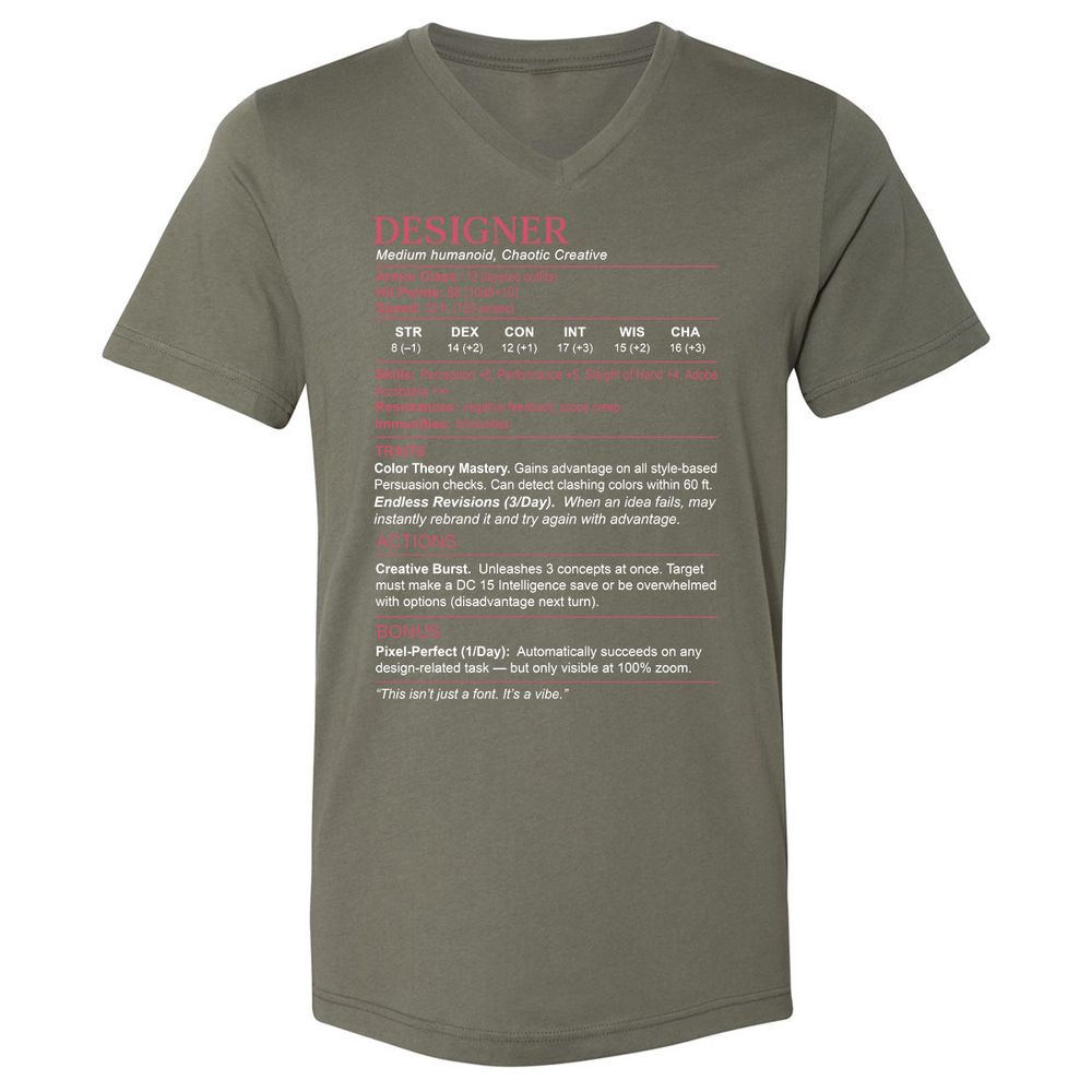 Designer Stats Unisex V-Neck T-Shirt - Military Green - 10
