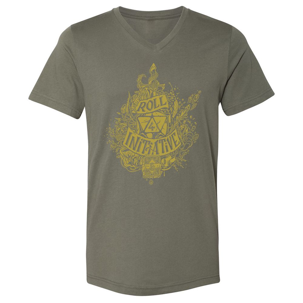 Roll Initiative Unisex V-Neck T-Shirt - Military Green - 10