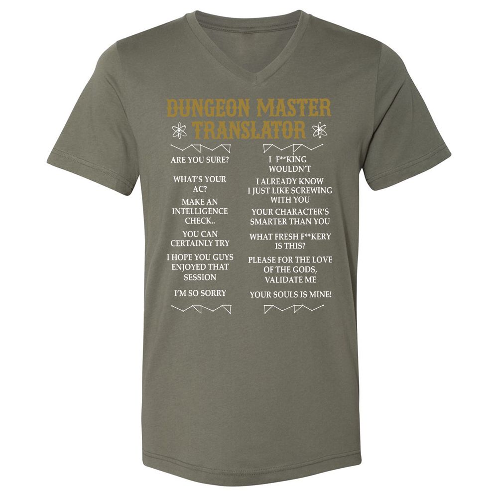 Dungeon Master Translator Unisex V-Neck T-Shirt - Military Green - 10