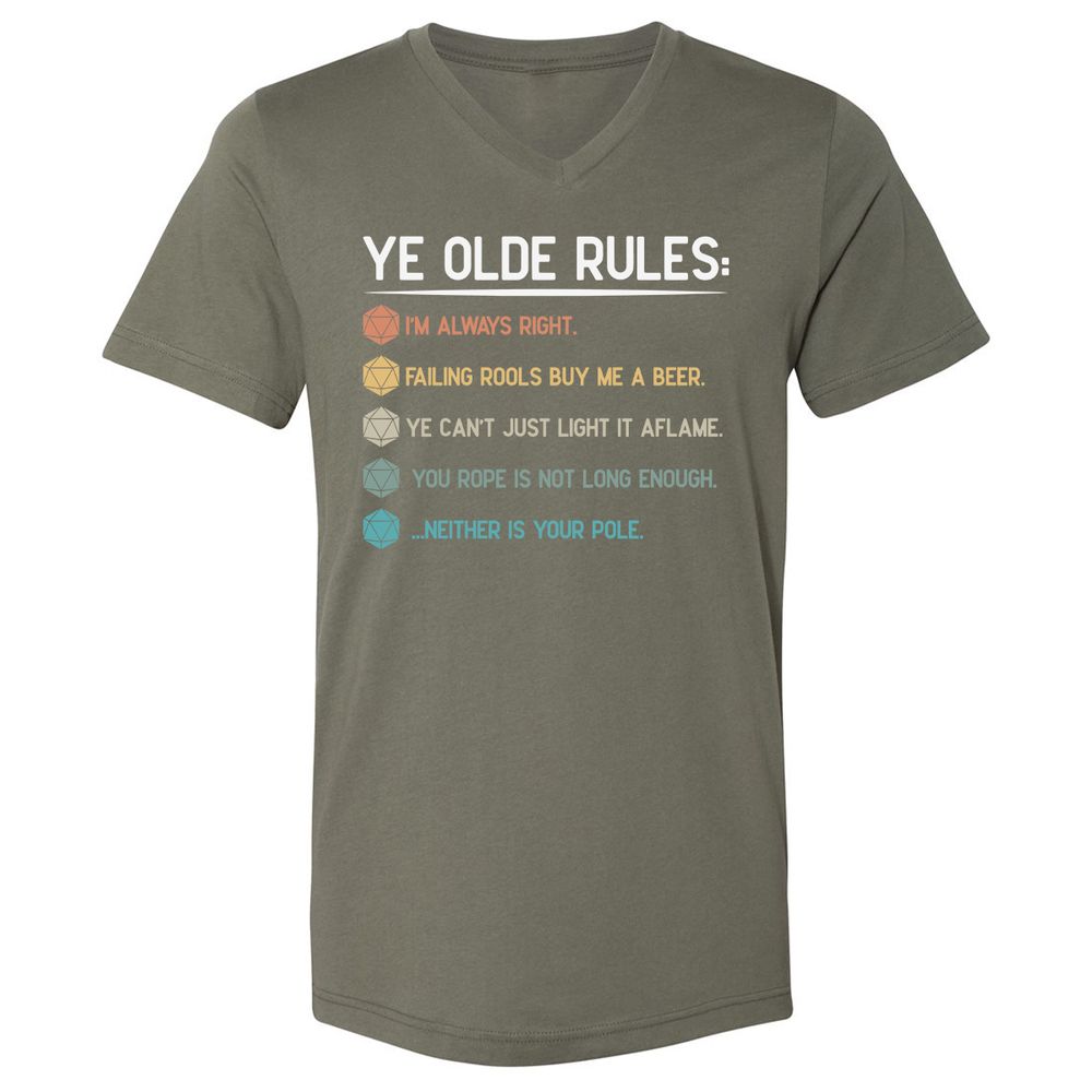Dungeon Master Rules – Ye Olde RPG Unisex V-Neck T-Shirt - Military Green - 10