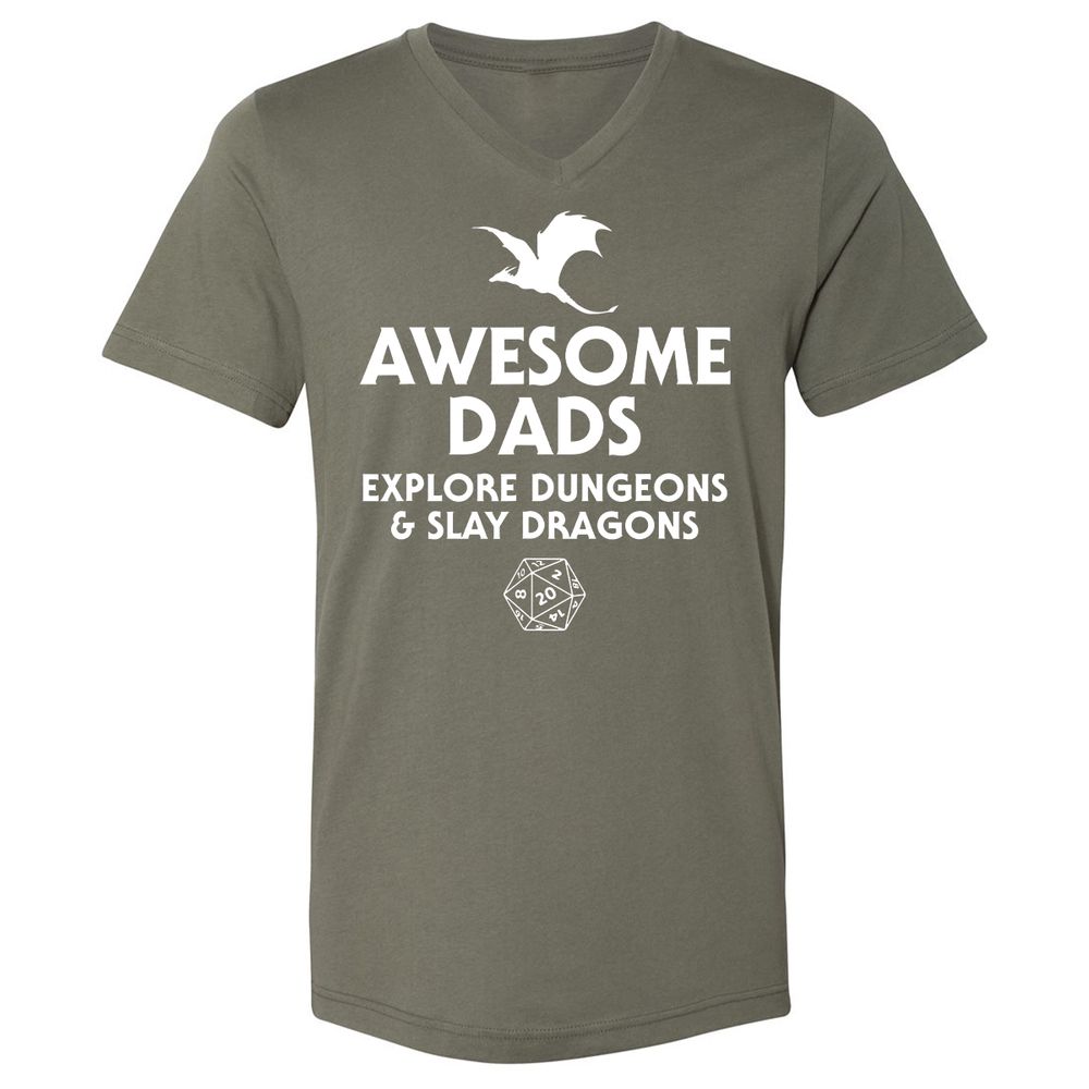 Awesome Dads Slay Dragons Unisex V-Neck T-Shirt - Military Green - 10