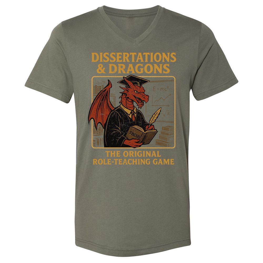 Disserations & Dragons Unisex V-Neck T-Shirt - Military Green - 10