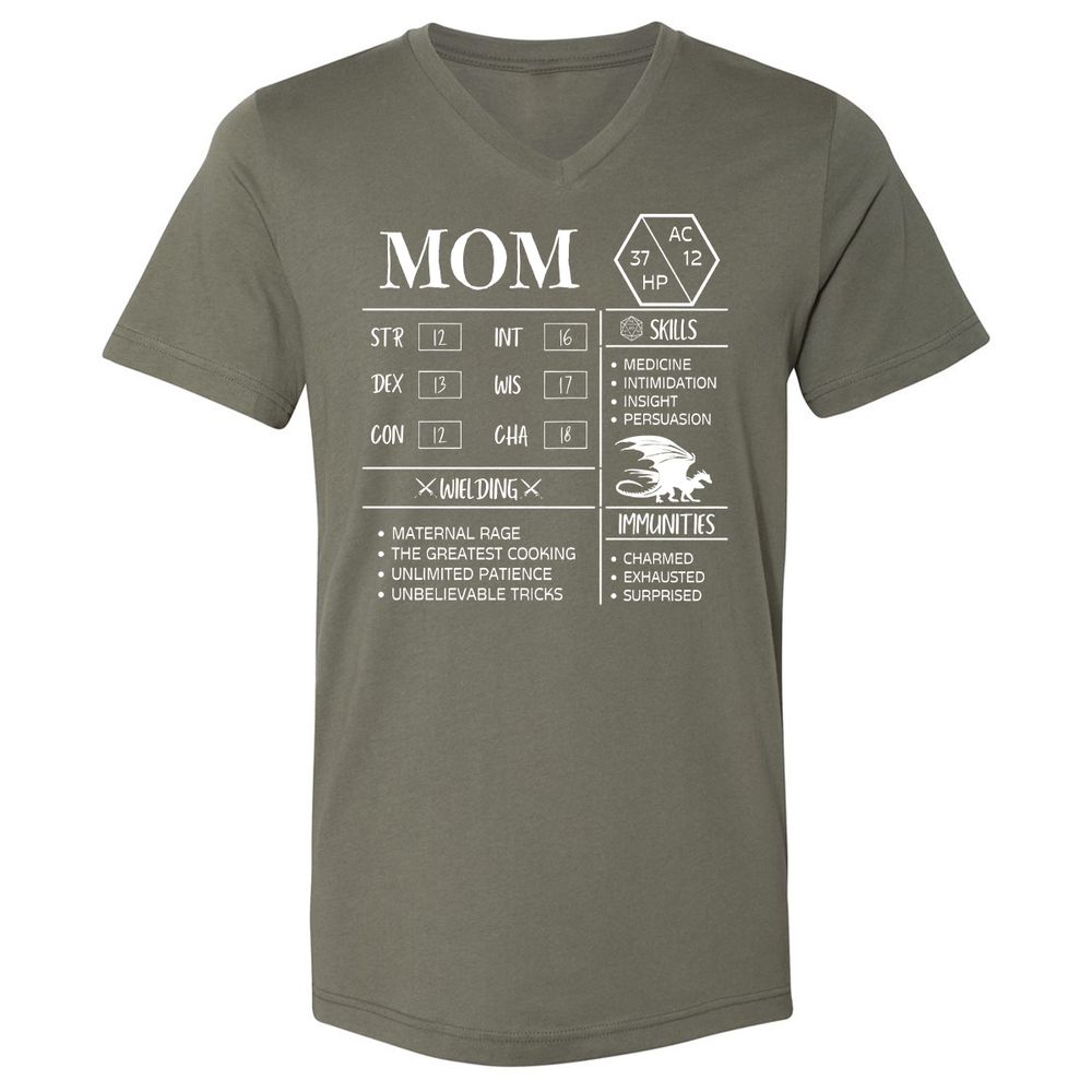 Mom Stats 2 Unisex V-Neck T-Shirt - Military Green - 10