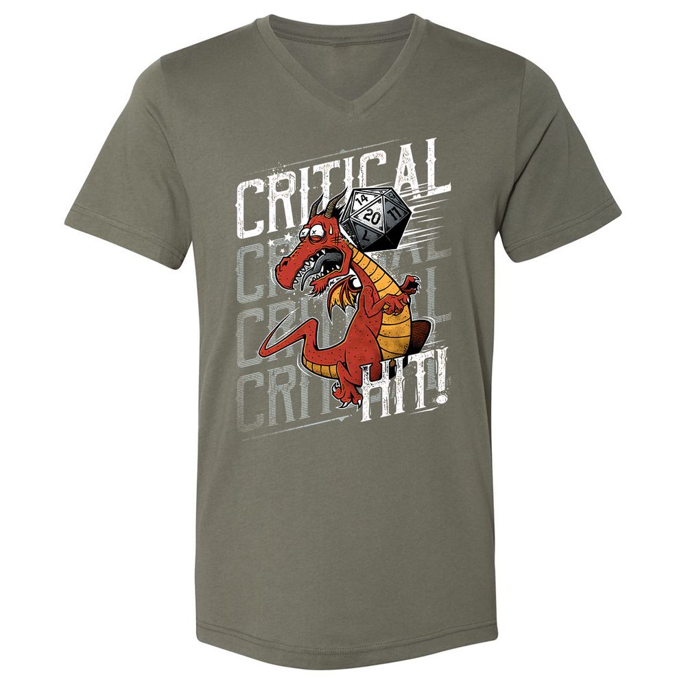 Funny Dragon Critical Hit Unisex V-Neck T-Shirt - Military Green - 10