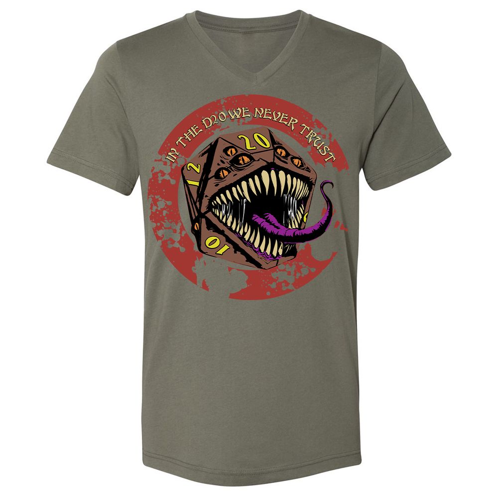 In The D20 We Never Trust Unisex V-Neck T-Shirt - Military Green - 10